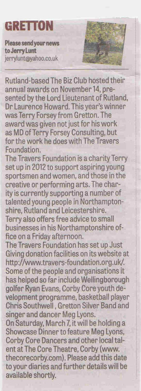 Terry Forsey, Award recognising The Travers Foundation